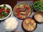 掛川食堂 牛肉、ズッキーニ、舞茸パプリカ炒め
