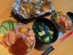 <海鮮丼>&<豆腐とあおさの吸い物>